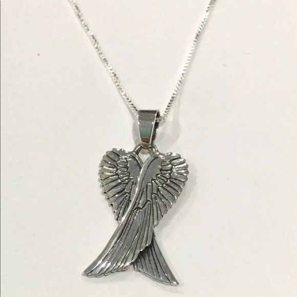 Sterling Silver Holy Angel Wings Pendant Necklace - Picture 2 of 3